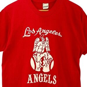 VTG Los Angeles Angels WINGED Mascot SZ L Red USA Made 1980s Single Stitch MLB